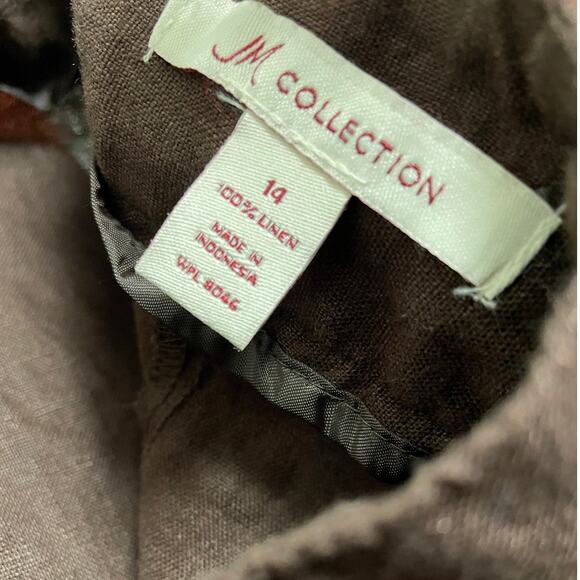 JM Collection Vintage Brown 100% Linen Panel Midi Skirt 14 - Picture 7 of 7